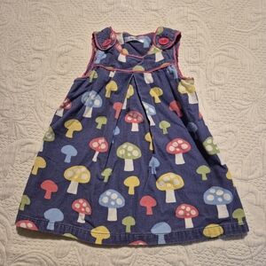 Baby Boden girls blue corduroy with mushroom design pinnie VGUC 2011